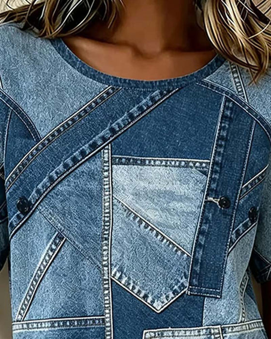 T-Skjorte Denim Lappeteppe Trykk Designer