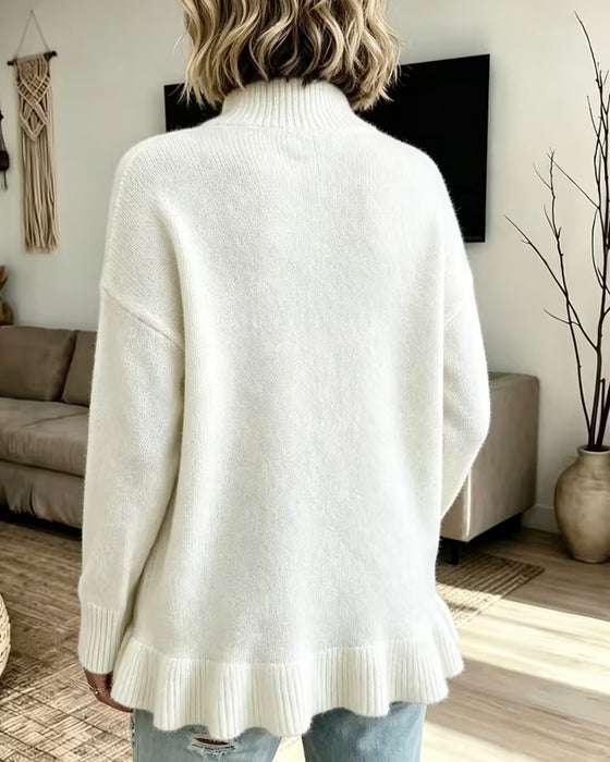 Pullover Mock Hals Ruffle