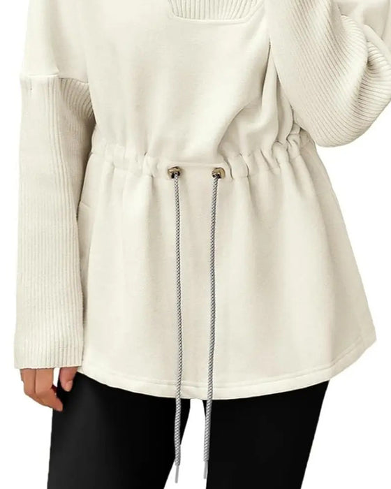 Sweatshirt Høy Krage Lang Erme Midje Snor