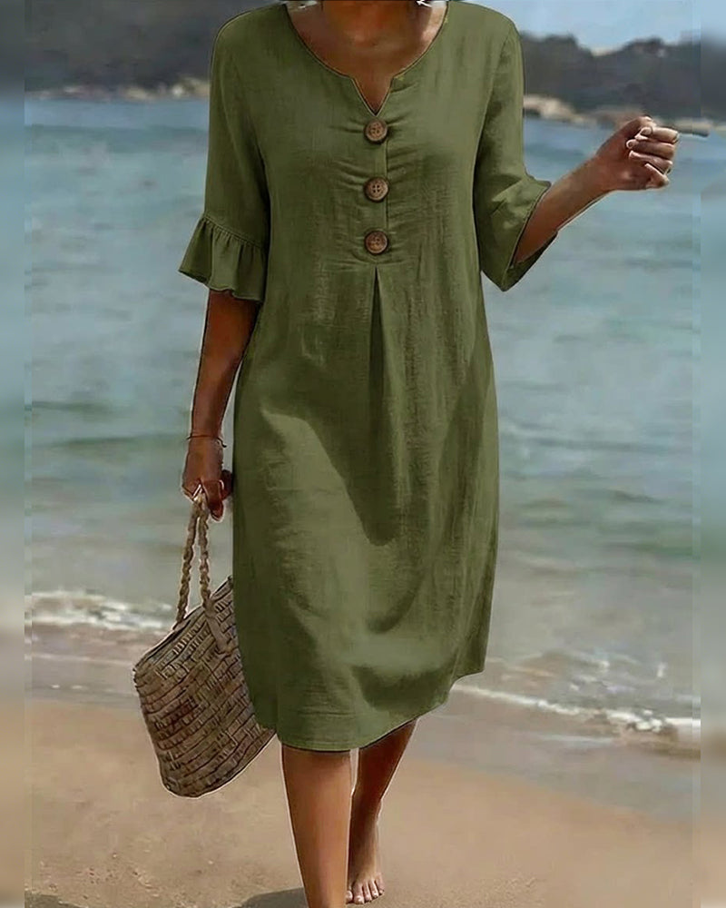 Kjole Knepp Rynkete Erm 100% Bomull