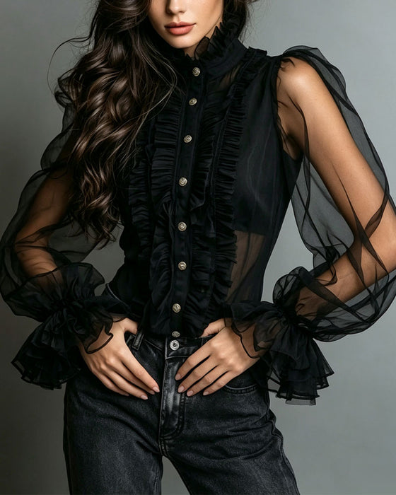 Bluse Knapp Ruffle Tøff