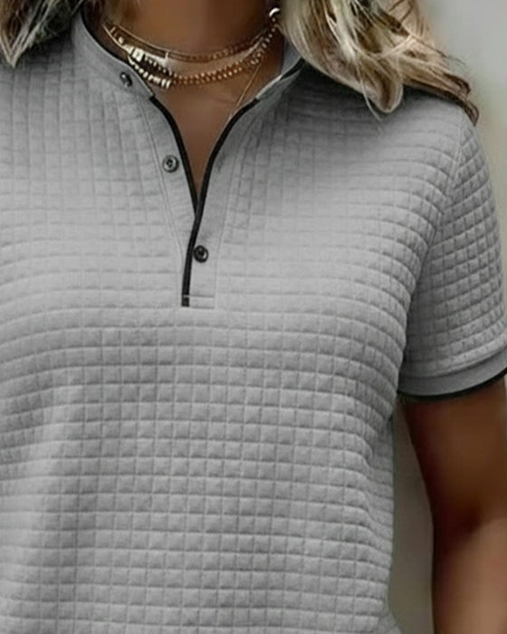 Topp Vaffelstrikket Knapper Ned Kortermet