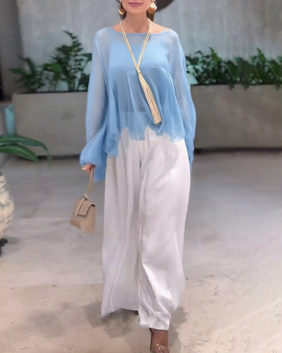 Bluse Med Elegant Ensfarget Stil