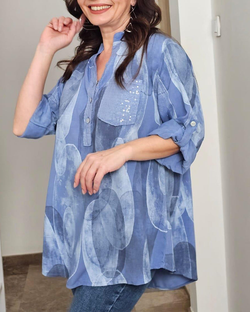 Bluse Knapping Trykt Lomme