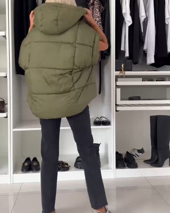 Hette, ensfarget glidelås, polstrede jakker med korte ermer