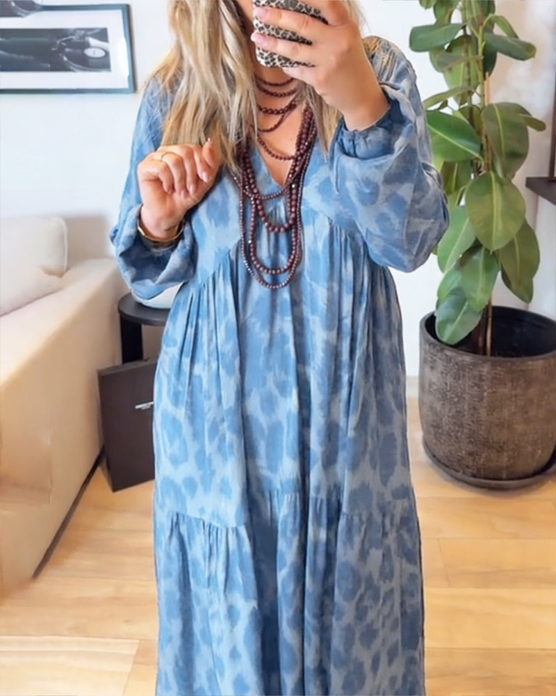 Kjole V-Hals Leopardtrykk Mote Maxi