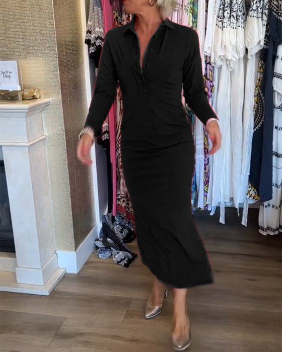 Ensfarget elegant kjole med splitt