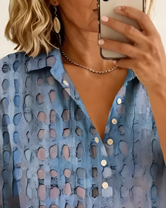 Bluse Prikket Trykk Knapp Halv Stolpe