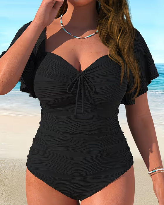 Ensfarget Badetøy Rysjeerme Snøre