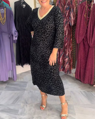Kjole Kontrastfarge V-Hals Leopardmønster