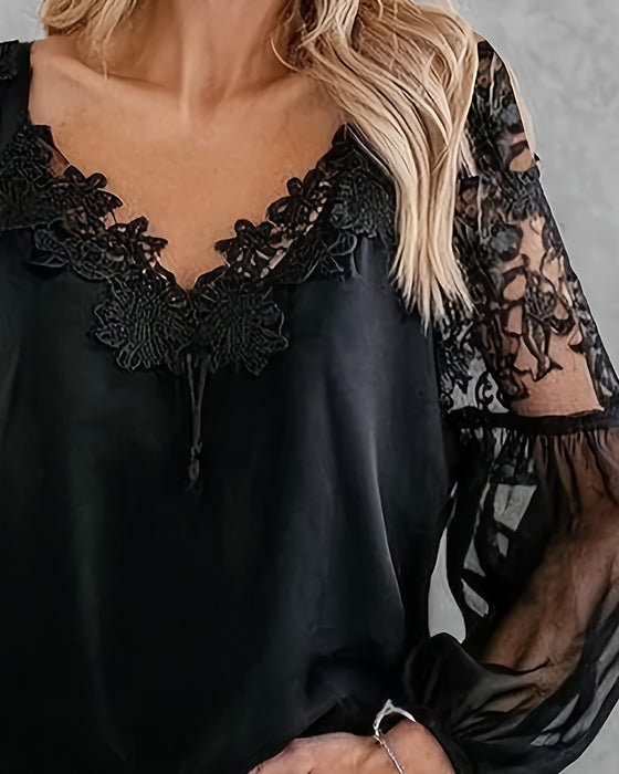 Bluse V-Hals Blonde Patchwork Nett