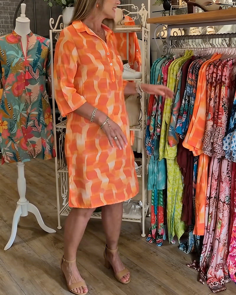 Kjole Trekvarts Erme Krage Geometrisk Trykk