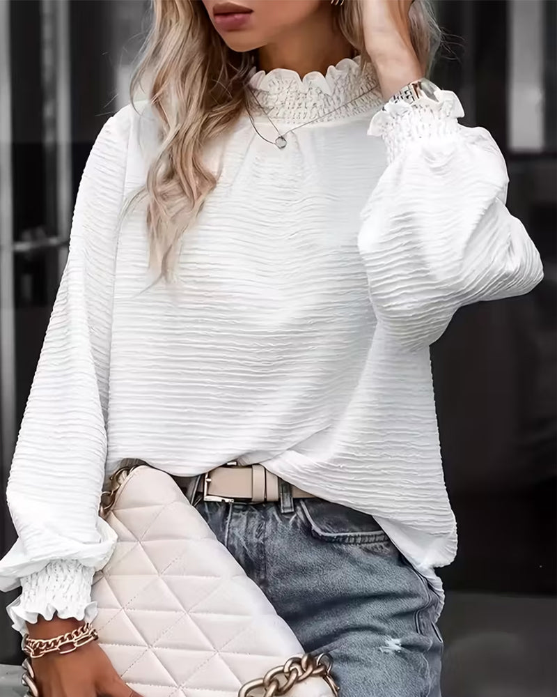 Skjorte Ensfarget Teksturert Rysj