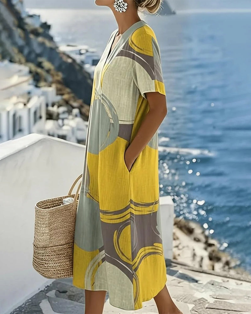 Kjole Fargeblokk Geometrisk Trykk