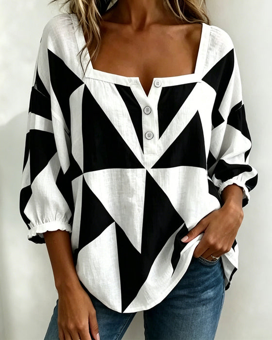 Bluse Avslappet Geometrisk Trykk