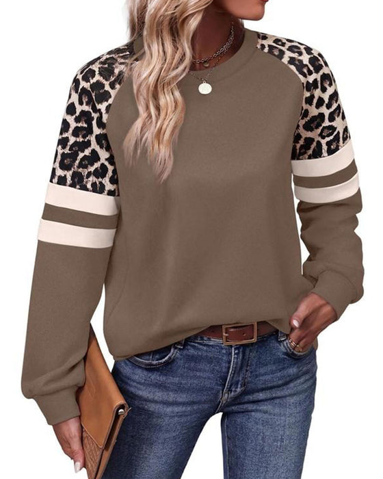 Sweatshirt Lang Erme Rund Hals Leopardstripet