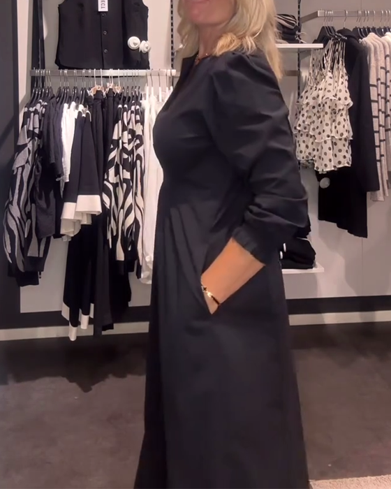 A-Linjekjole Med Pufferm Og Markert Midje