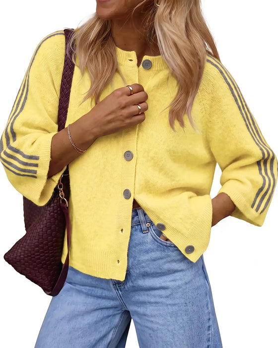 Cardigan Stripet 3/4 Erme Knapp