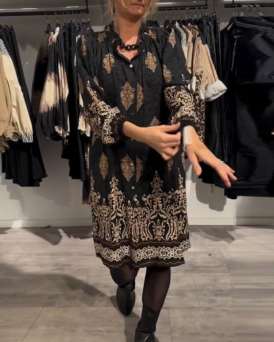 Kjole med knapp-down vintage print