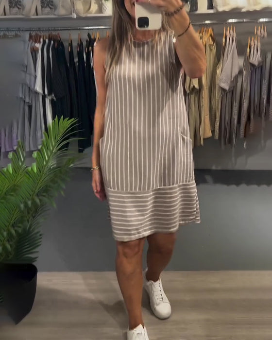 Kjole Ermeløs Lomme Stripet