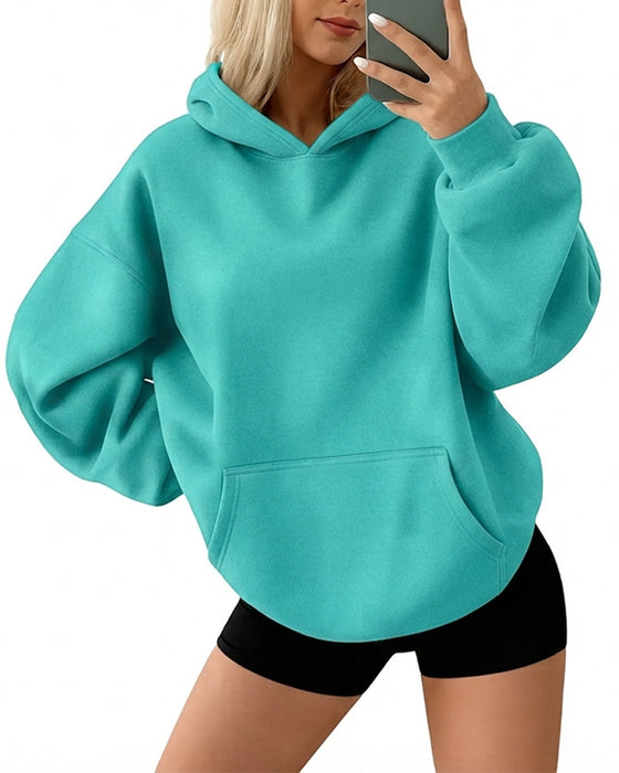 Hoodie Hetter Lomme Solid Løs