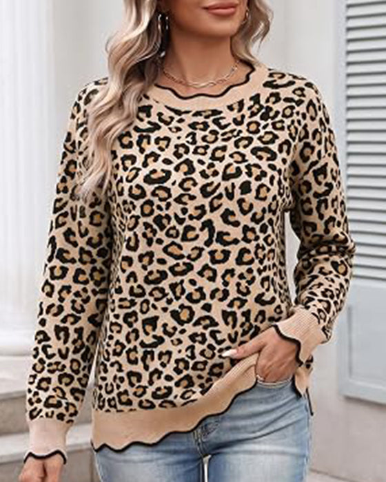 Rundhals Leopardtrykk Genser