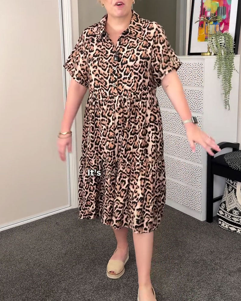 Kjole A-Linje Med Leopardprint Og Krage