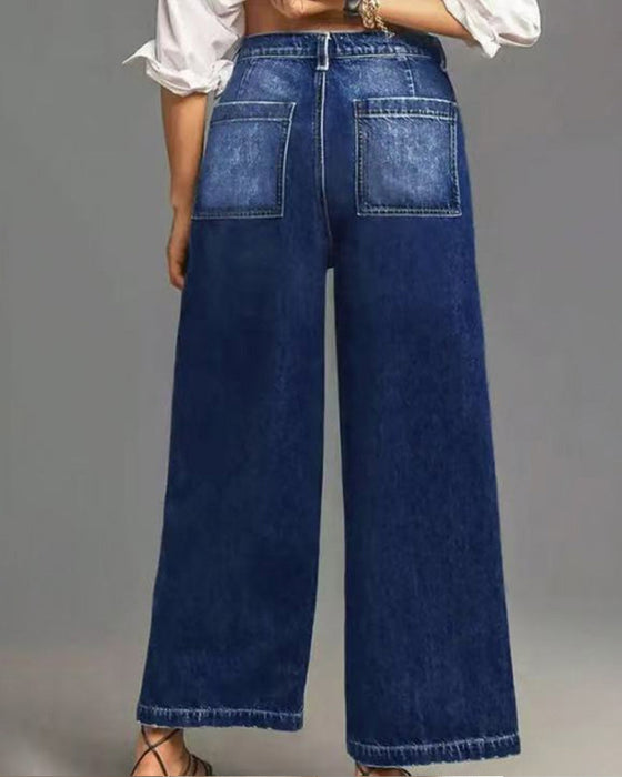 Bukse Dame Casual Høy Midje Bred Bein