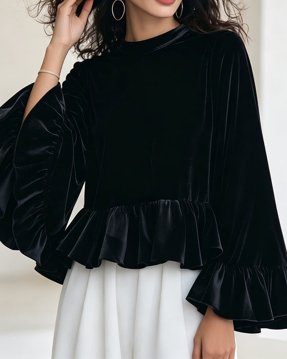 Bluse Rundhalset Ruffle Flare Erme
