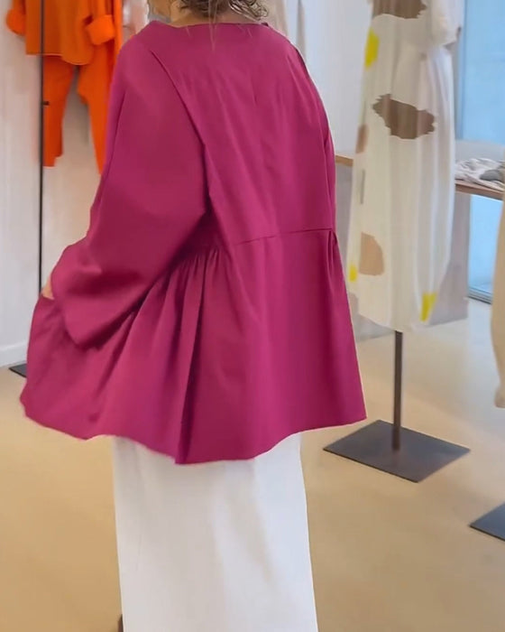 Enfarget Langermet Bluse
