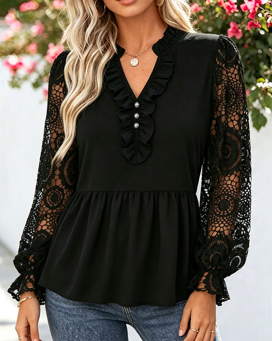 Bluse V Hals Spisskant Spiss Patchwork Vifteform