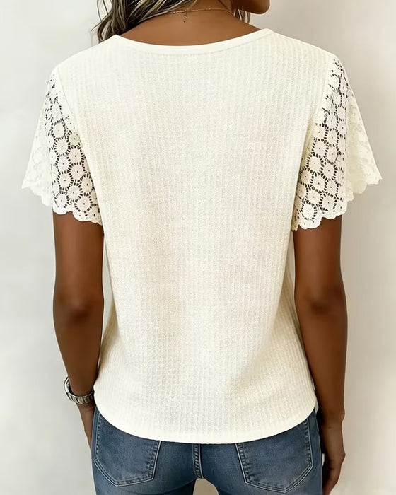 T-Skjorte V-Hals Vaffel Blonde Patchwork Solid