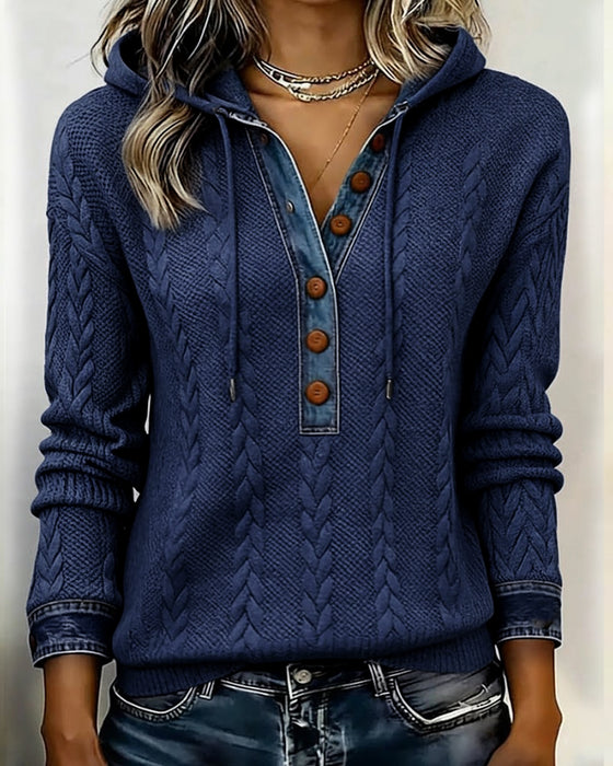 Fargeblokkert Langermet Hettegenser Med Knapper