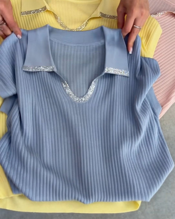 Pullover Slag Solid Kort Erme