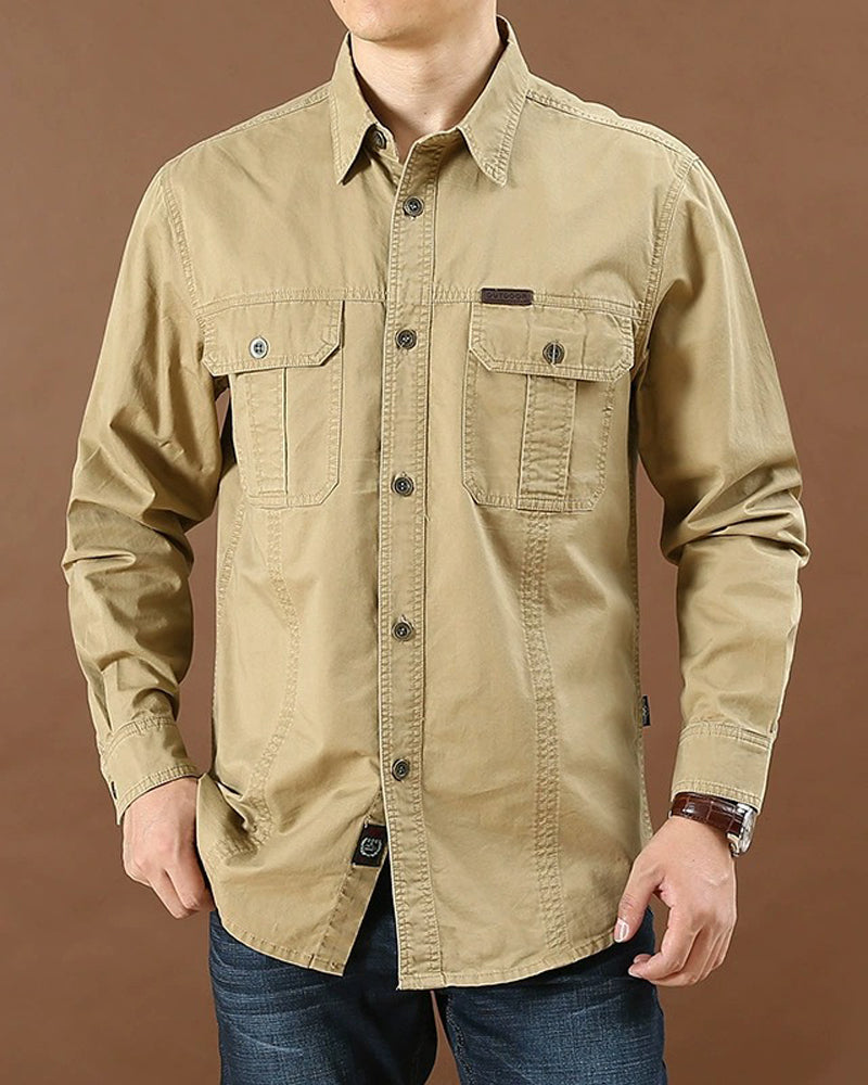 Skjorte Herre Arbeidsklær Lomme Ensfarget