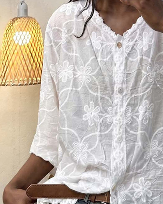 Bluse Fransk Blonder Tre Kvarter Erme