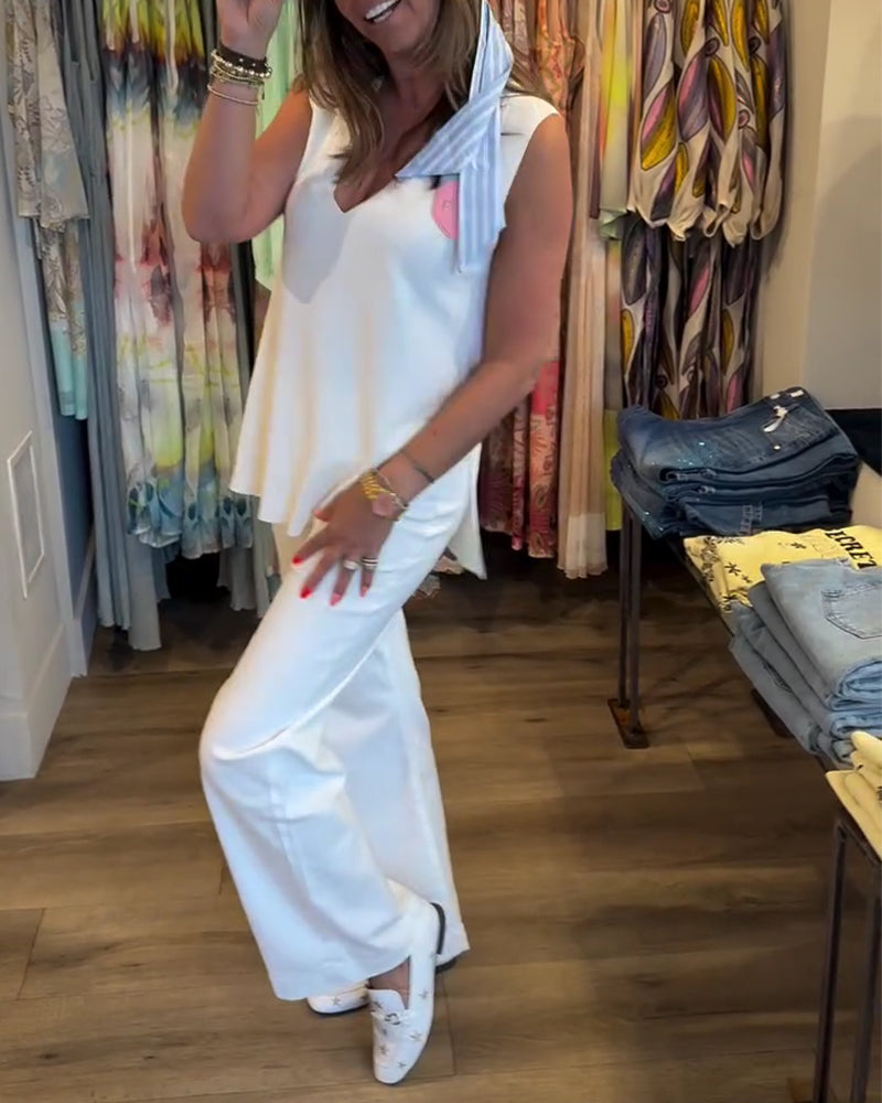 Tank Topp V-Hals Ermeløs Solid