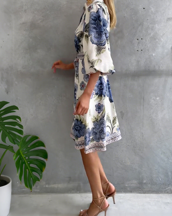 Kjole Fransk Lykt Erme Smal Krave Trykt