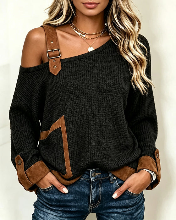 Bluse Skulderbar Asymmetrisk Hals Spliced