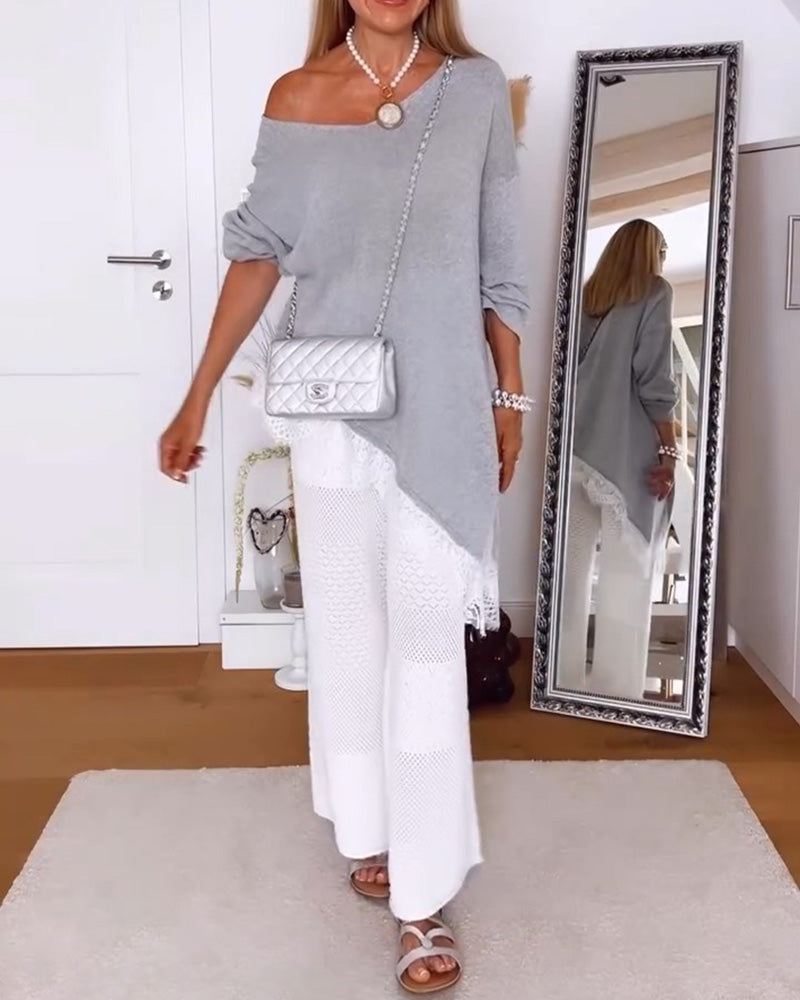 Pullover Off-Shoulder Fald Uregelmessig