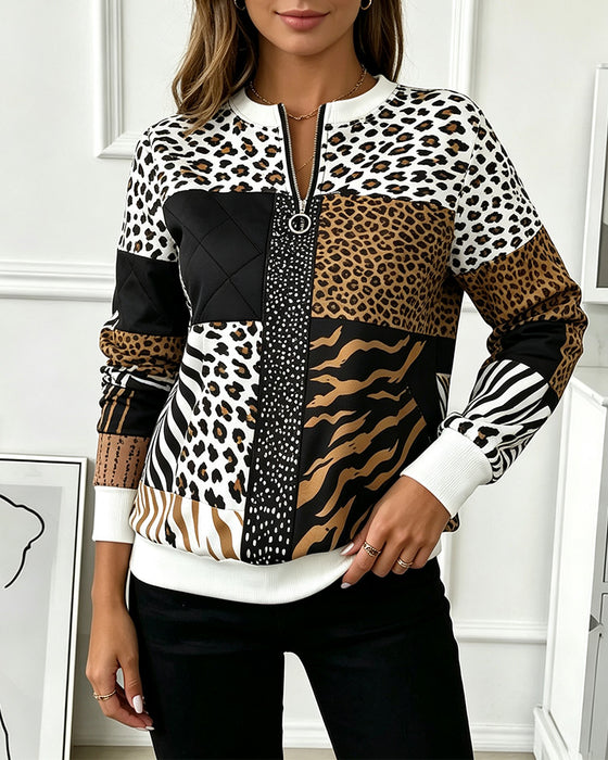 Sweatshirt Glidelås Leopard Prikket Mønster