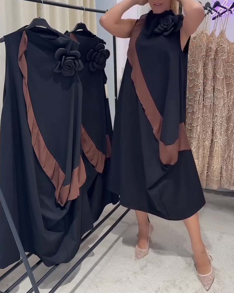 Kjole Tredimensjonal Blomstblad Nøkkeroseblad Fargekontrast Ermløs