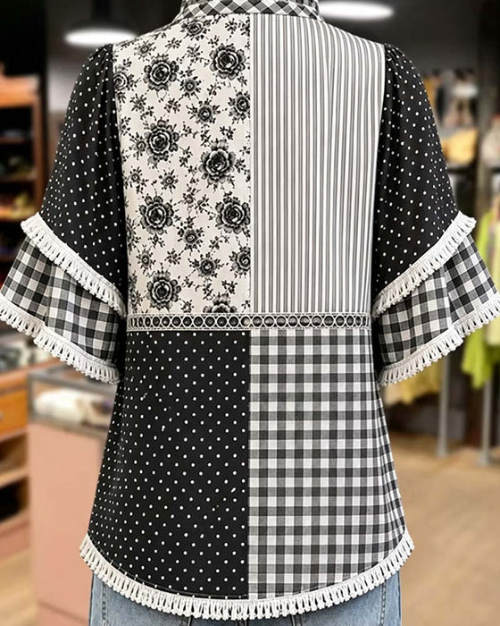 Bluse Mandarin Krave Polka Dot Rute