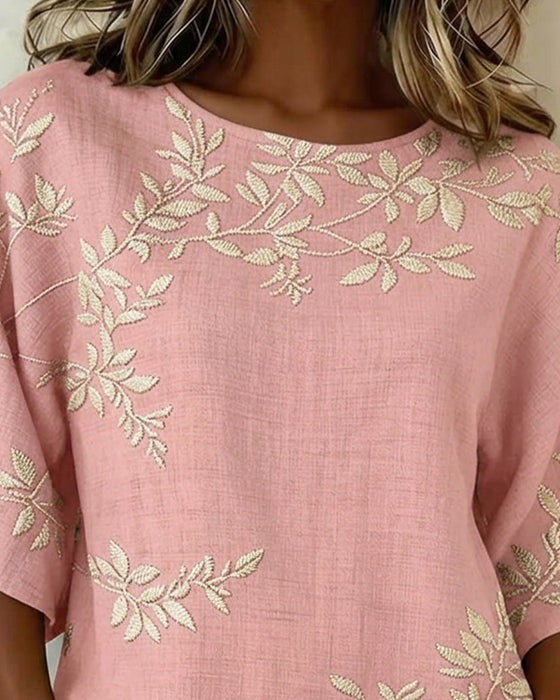 Bluse Rund Hals Flaggermusermer Stripet