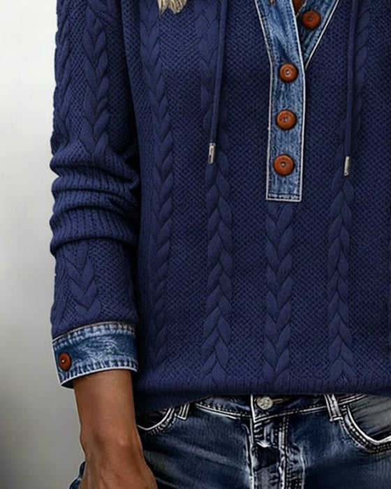 Fargeblokkert Langermet Hettegenser Med Knapper