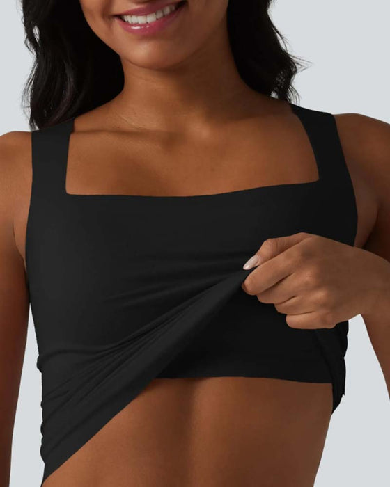 Tank Top Ensfarget Firkantet Hals Innbygd Bh