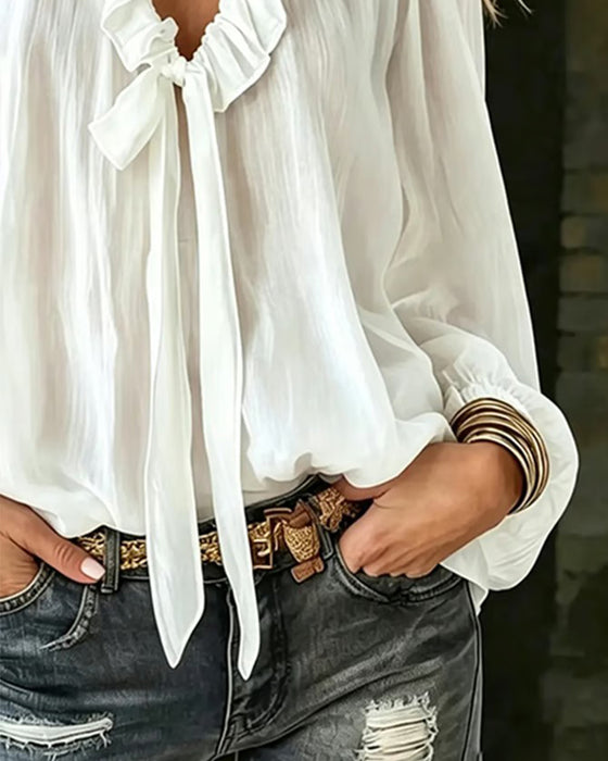 Bluse Ruffle Krave Knyting Lang Erme