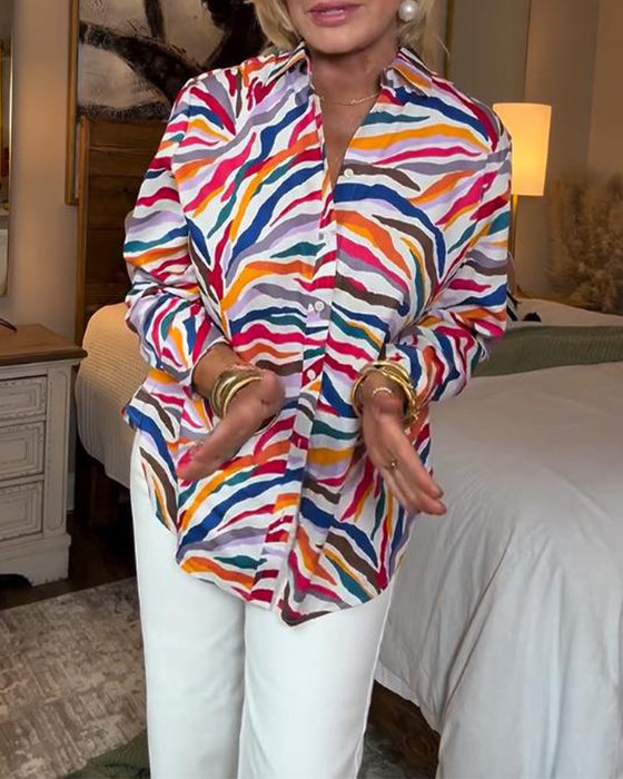 Skjorte Krage Langermet Fargerik Blomstrete