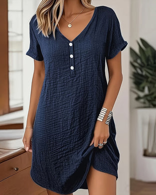 Kjole V-hals Plissert Kortermet Rett