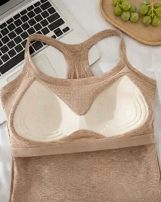 Tanktopp Innebygd Bh Ribbet Ensfarget